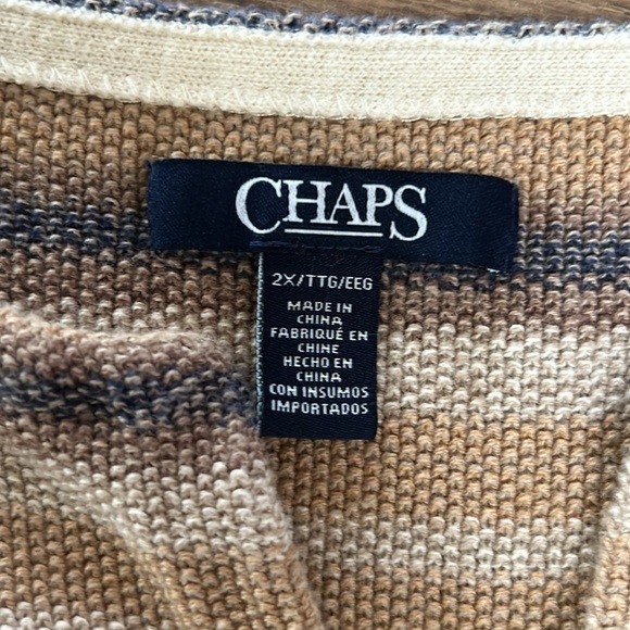 Chaps Womens 2X Striped Cotton Top Split Neck Flared Sleeve Boho Casual Fall - Picture 10 of 11